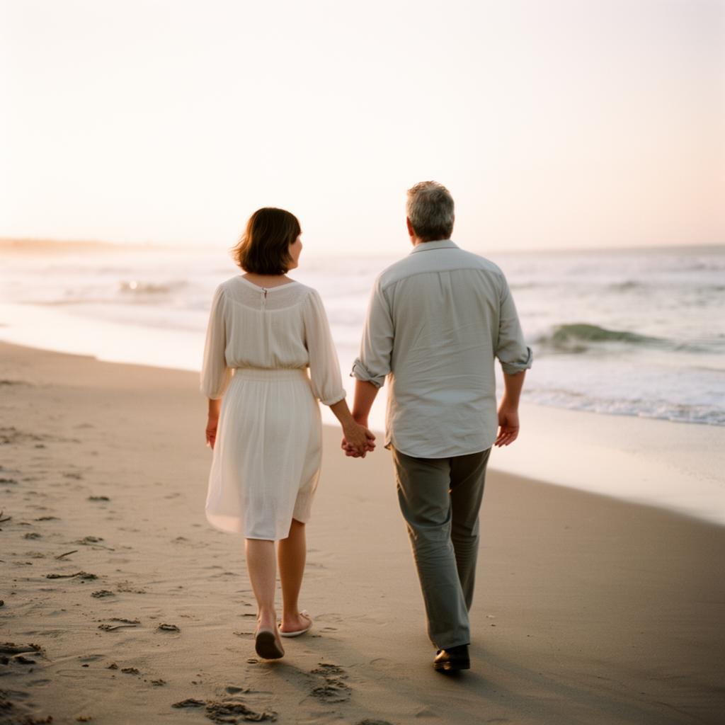 A couple walking together at golden hour